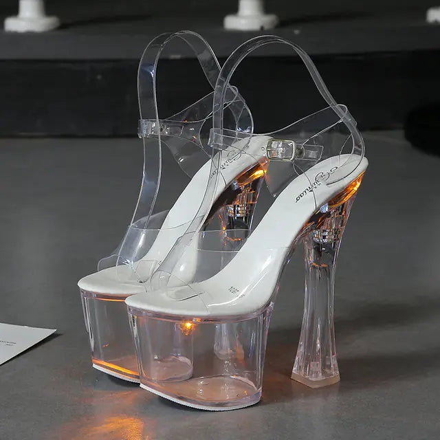 Transparent Crystal Platform High Heels Wedge Sandals