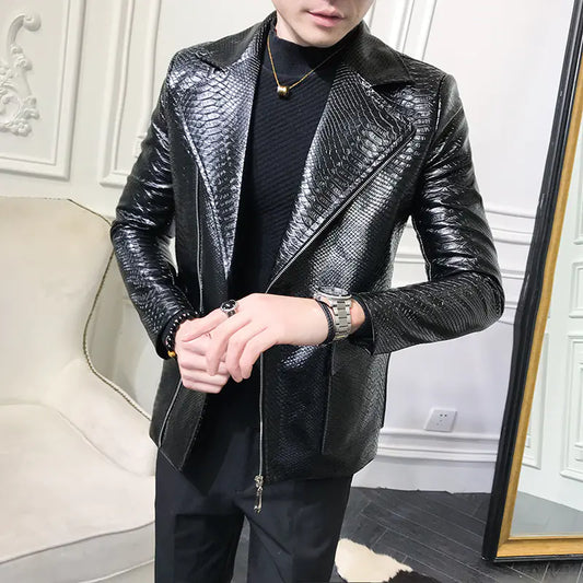 Stylish Casual Spring Autumn Zipper Leather Jacket for Men