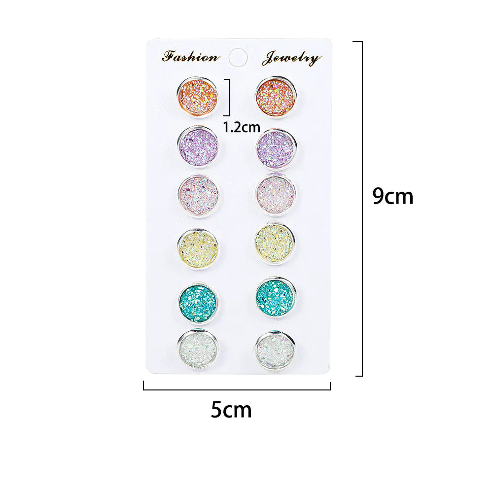 Colorful Round Stud Earrings Set of 6 Pairs for Women