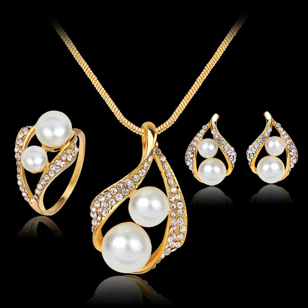Fashion Pearl Jewelry Set: Earrings, Necklace, Ring