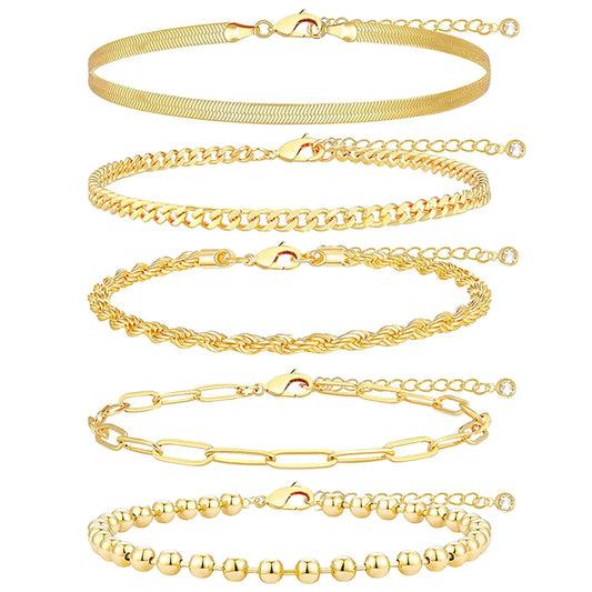 Gold Bracelets for Women 14K Gold Plated Bracelets for Women Trendy Stackable Dainty Gold Bracelet Stack Set Adjustable Paperclip Cuban Rope Chain Link Jewelry Gifts
