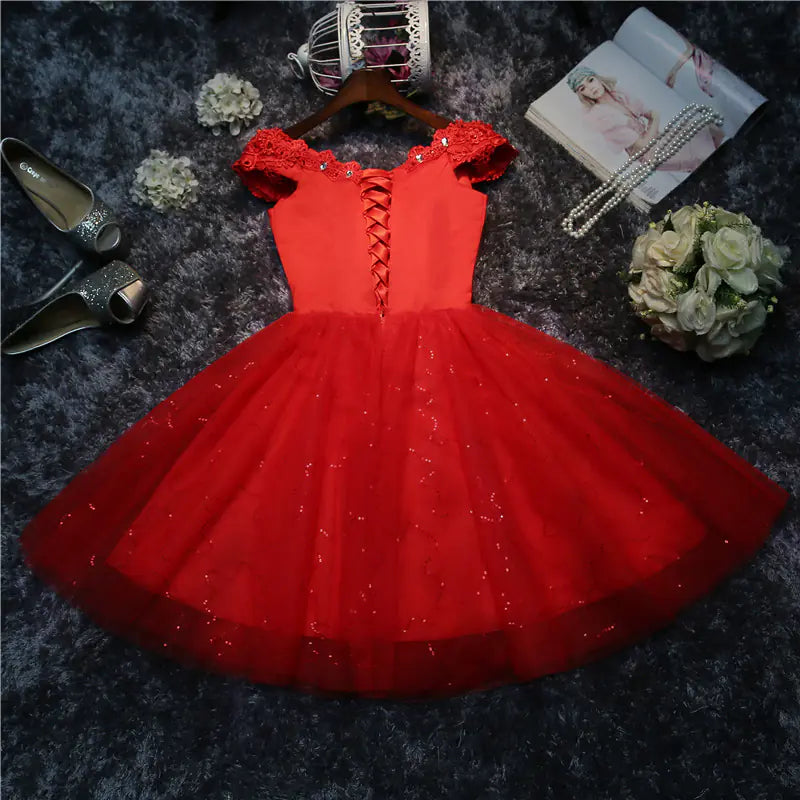 2020 Lace Off-Shoulder Red Cocktail Dress