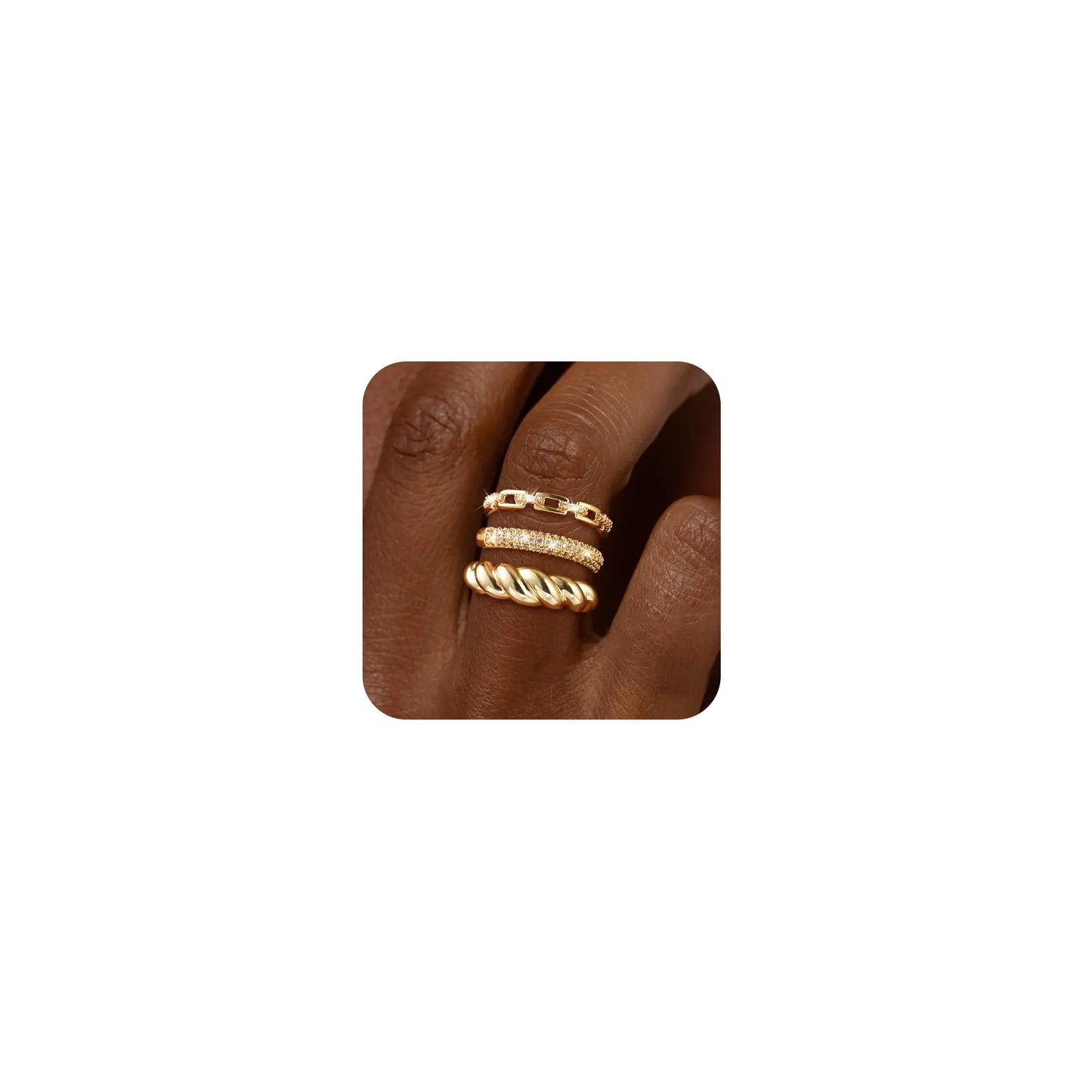 koperin 3pc Gold Stackable Chunky CZ Rings Non Tarnish - Trendy 14K Gold Plated Thumb Statement Ring Set Stacking Cute Rings for Women Dainty Jewelry Gift Size 8