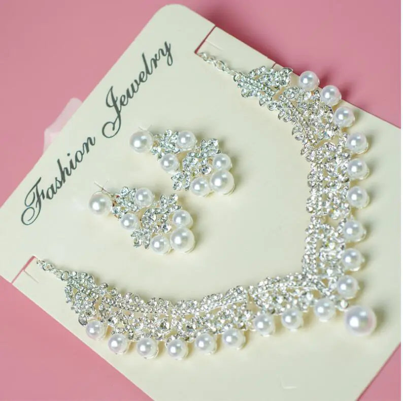 Bridal Pearl Jewelry Set: Necklace and Earrings Combo