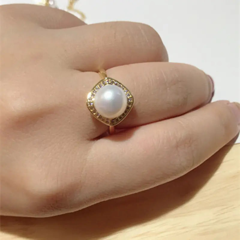 Natural Pearl Jewelry Set: Necklace, Earrings, Ring