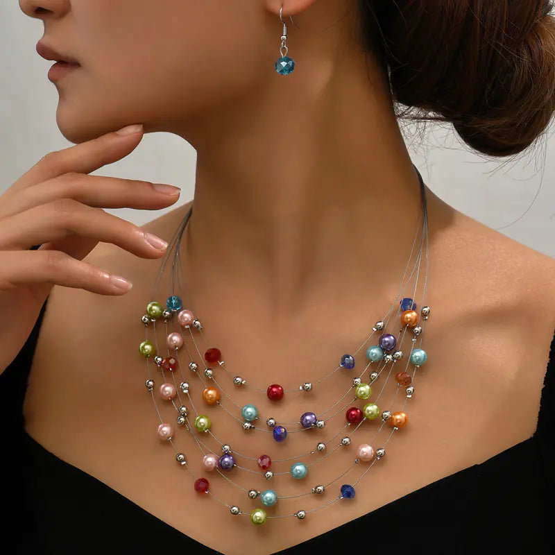 Bohemian Handmade Beaded Crystal Pearl Jewelry Set