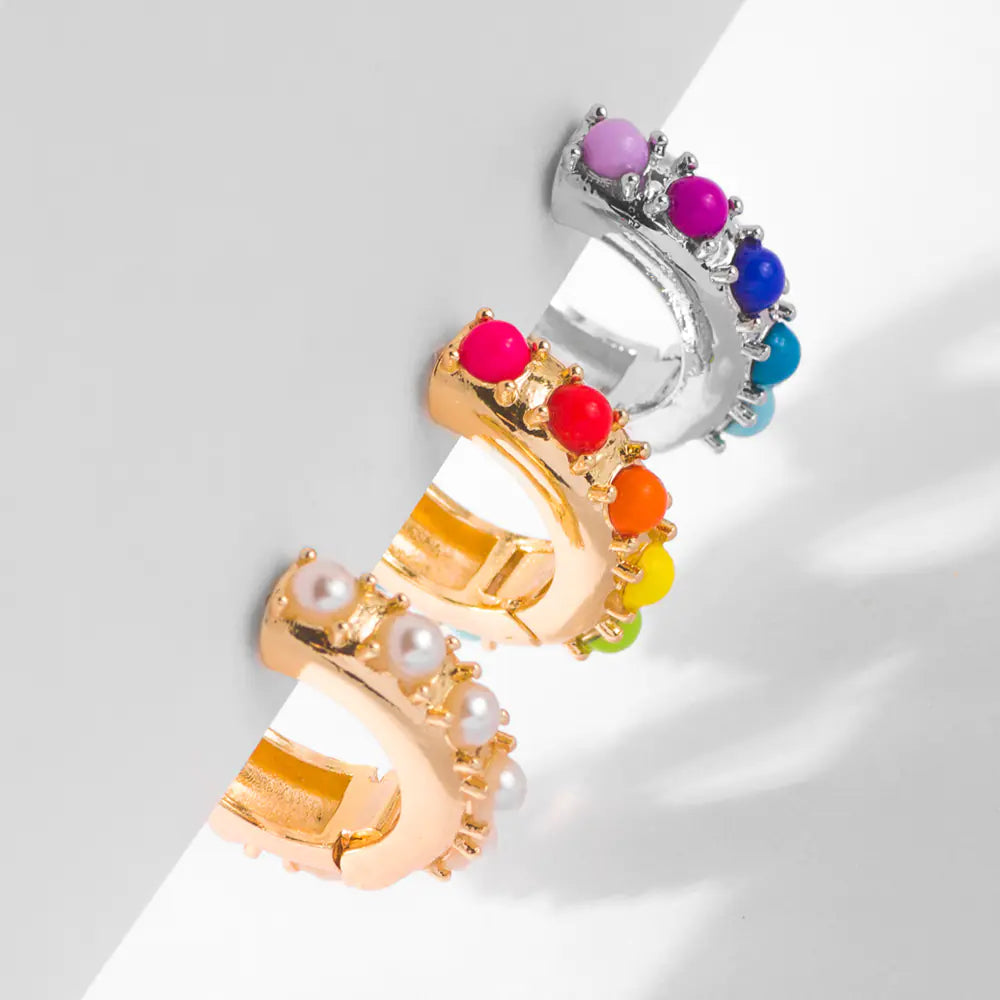 Colorful Pearl Copper Hoop Earrings Fashion Jewelry