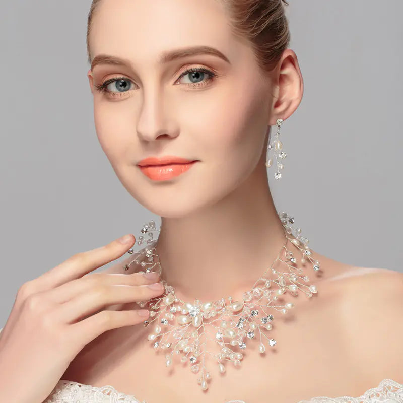 Bridal Jewelry Set with Handmade Pearl Earrings & Necklace