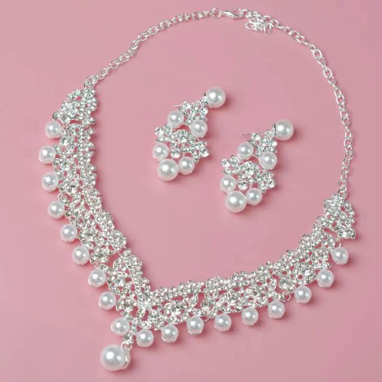 Bridal Pearl Jewelry Set: Necklace and Earrings Combo