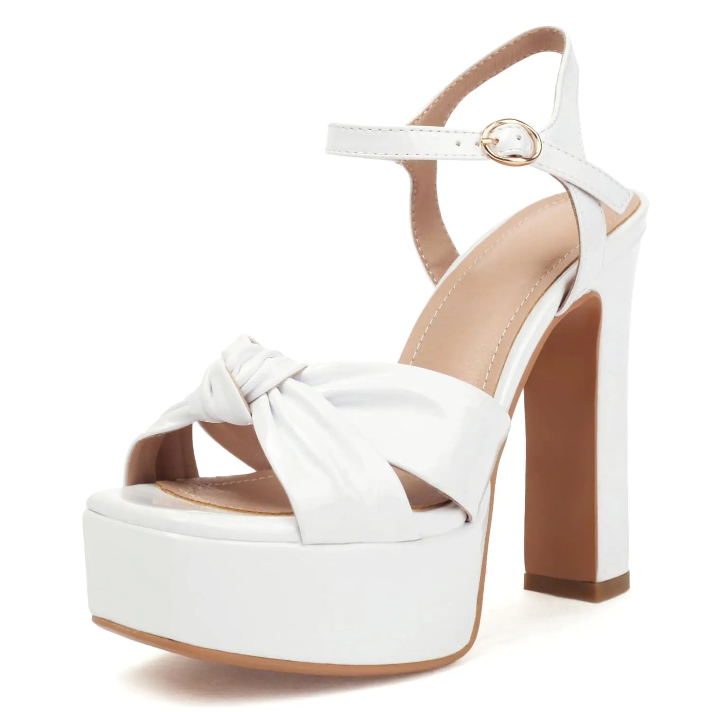 Latasa Womens White Platform Heels High Chunky Block Heels Ankle Strap Open Toe Heeled Sandals (9 White)