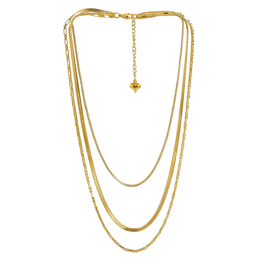 Léwind Gold/Silver Layered Necklaces for Women Dainty 18K Gold Plated Choker Necklaces for Women Trendy Layering Herringbone Box Snake Paperclip Chain Fashion Jewelry Set