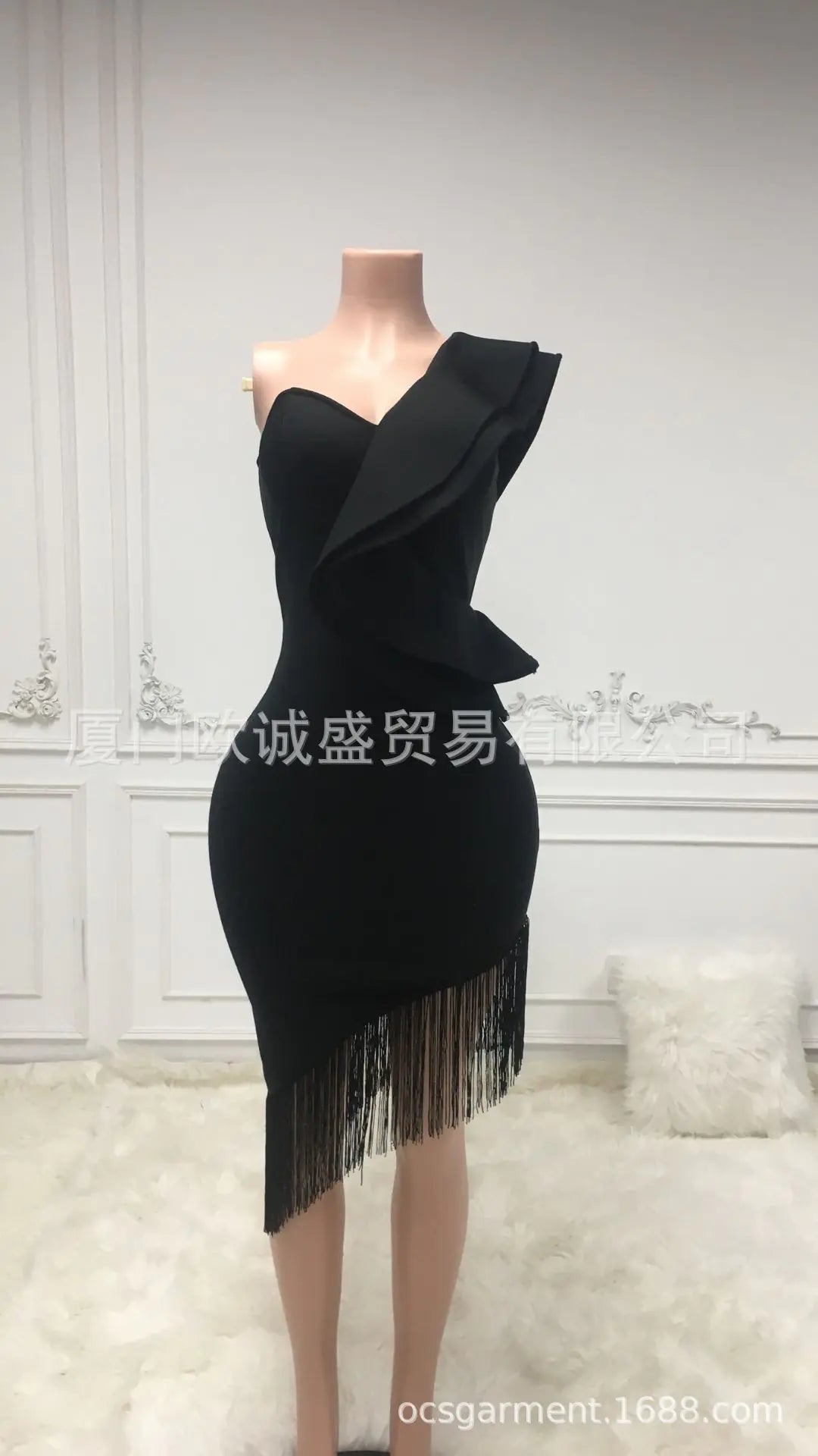 2023 Fashionable Asymmetrical Ruffle Backless Dress