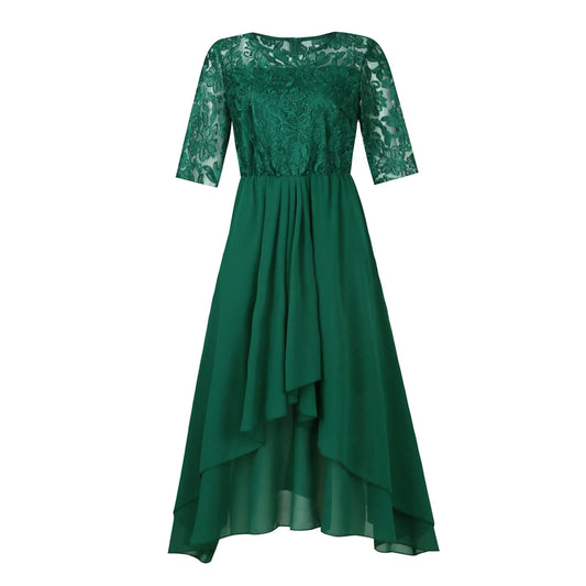 Generic Party Dresses for Women Spring Summer Elegant Lace Patchwork Bodycon Wedding Guest DressTrendy Crewneck Short Sleeve Formal DressFlowy Ruched Irregular Hem Bridesmaid Dress(A-GreenL)