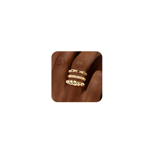 koperin 3pc Gold Stackable Chunky CZ Rings Non Tarnish - Trendy 14K Gold Plated Thumb Statement Ring Set Stacking Cute Rings for Women Dainty Jewelry Gift Size 8