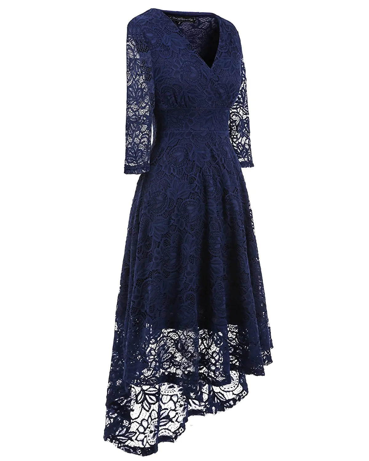 Lace Cocktail Dress with V-Neck, 3/4 Sleeve Design