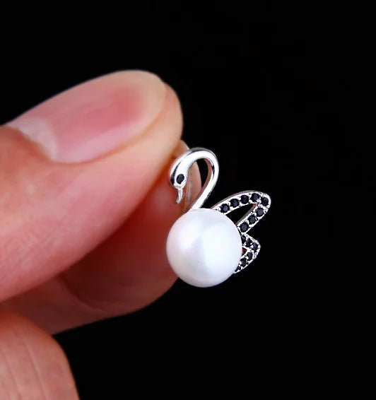 Swan Stud Earrings, Silver, Stylish Pearl Drop Jewelry