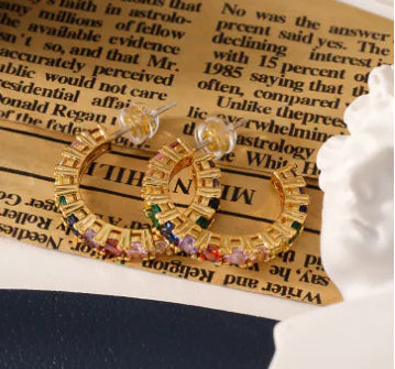 Half-Moon Colorful Zirconia Copper Earrings
