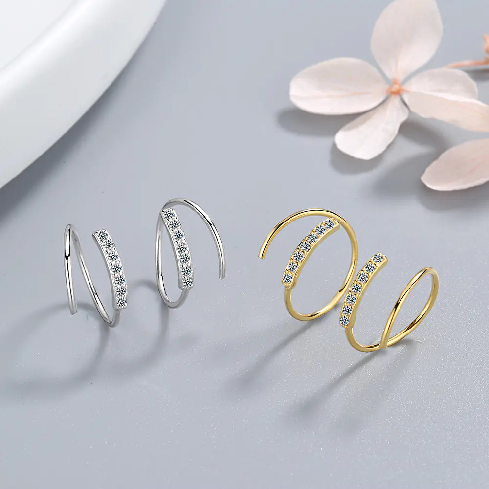 Fashionable Short Wave Earrings with Cubic Zirconia