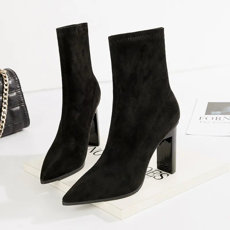 Women's Mid-Calf Suede Pointed Toe Ankle Boots