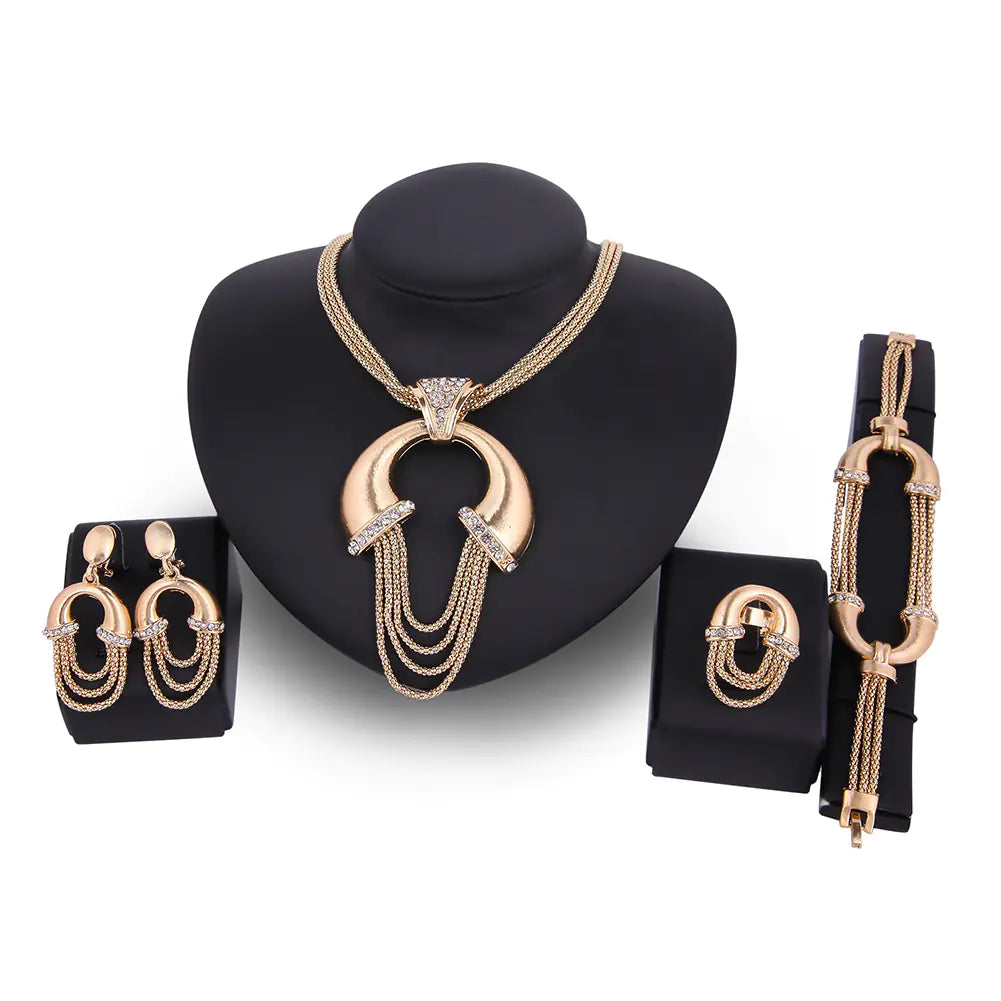Exaggerated Gold Bridal Jewelry Set - 4-Piece Alloy Set