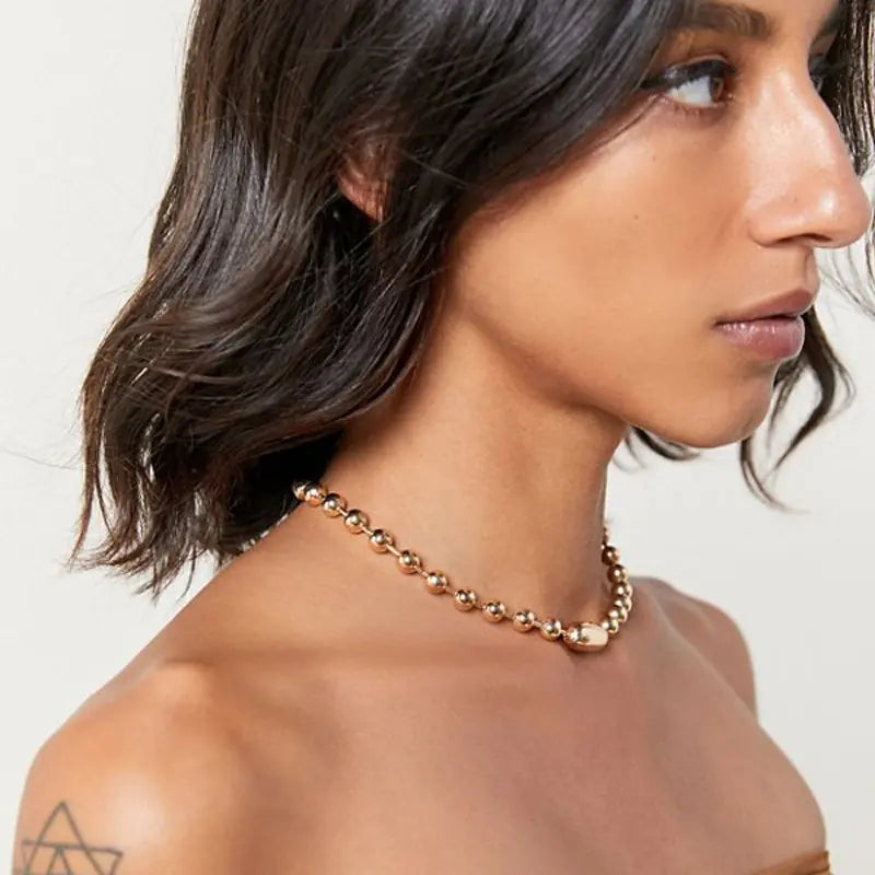 Gold Pearl Jewelry Set with Short Chain Necklace