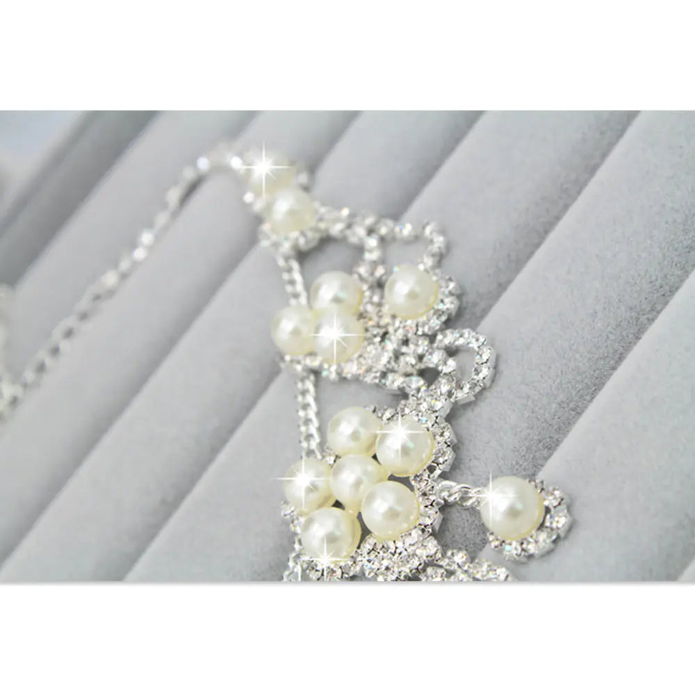 Bridal Pearl Necklace and Rhinestone Jewelry Set