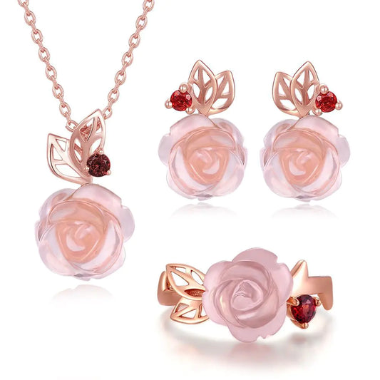 Natural Gemstone Jewelry Set with Rose Gold Finish