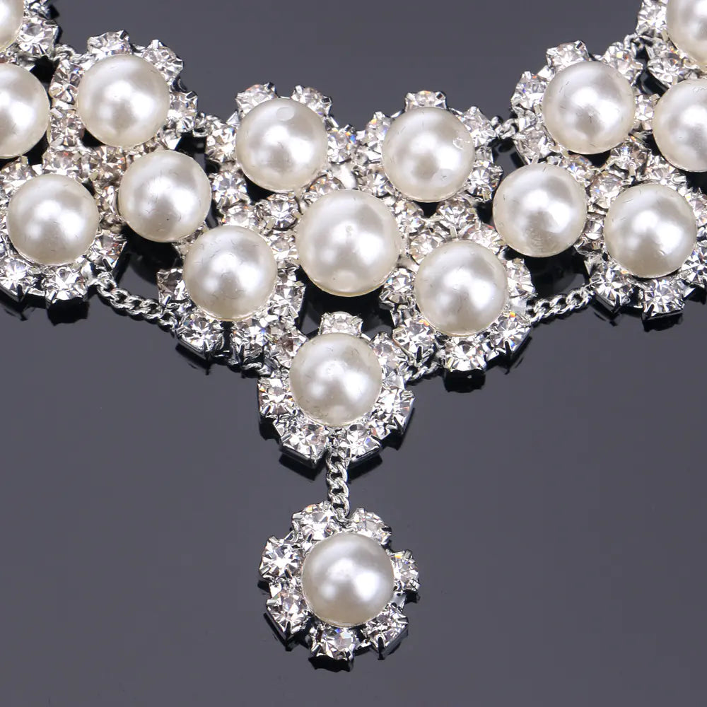 Bridal Pearl Jewelry Set with Classic Diamond Necklace