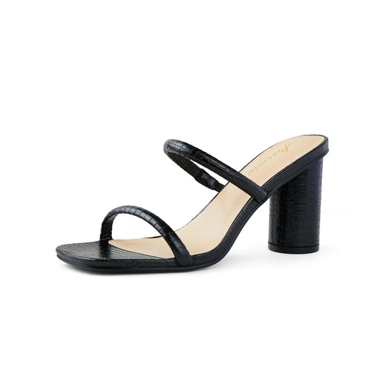 Arromic Womens Heeled Sandals Square Toe Two Strap Block Heels for Women Comfortable Strappy Heels Slip on Heeled Sandals for Women Dressy