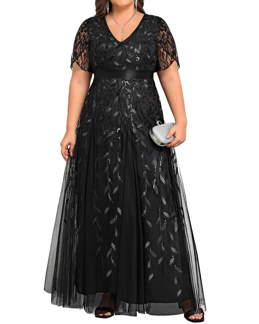 Plus Size Formal Dresses Black Evening Gowns Sequin Sparkly Women Prom Mother Elegant Gala Long Dress with Sleeves 2024