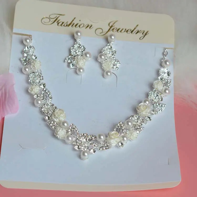 High-End Pearl Flower Bridal Jewelry Set