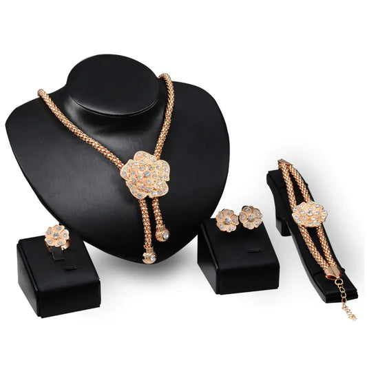 Gold Bridal Jewelry Set with Bold Rhinestone Accents