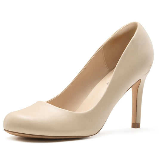 ZURIN Womens Round Toe Stiletto Heels Closed Toe Heels Comfortable Dress Pumps Shoes for Wedding Work Office Business 3 inch Nude