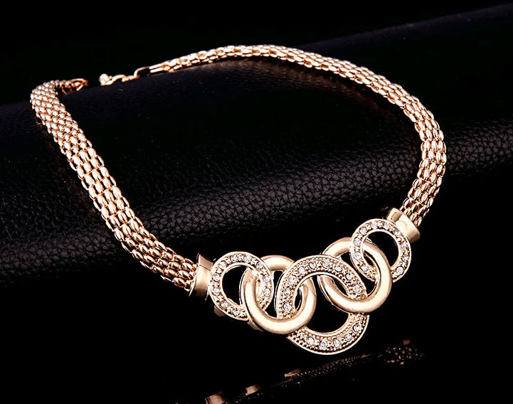 18K Gold-Plated Jewelry Set: Necklace, Earrings, Bracelet, Ring