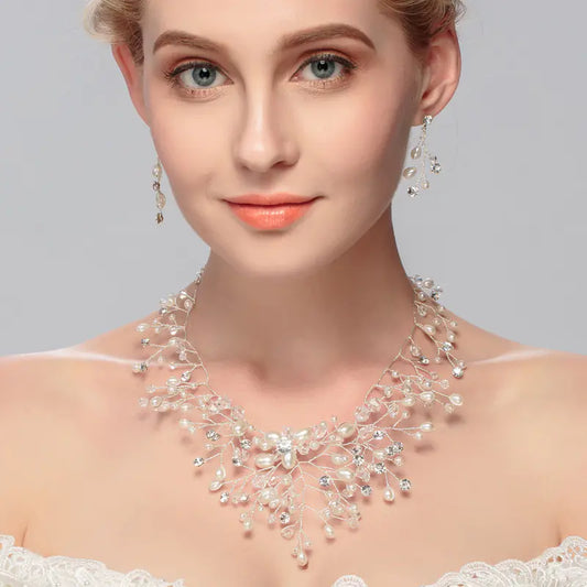 Bridal Jewelry Set with Handmade Pearl Earrings & Necklace