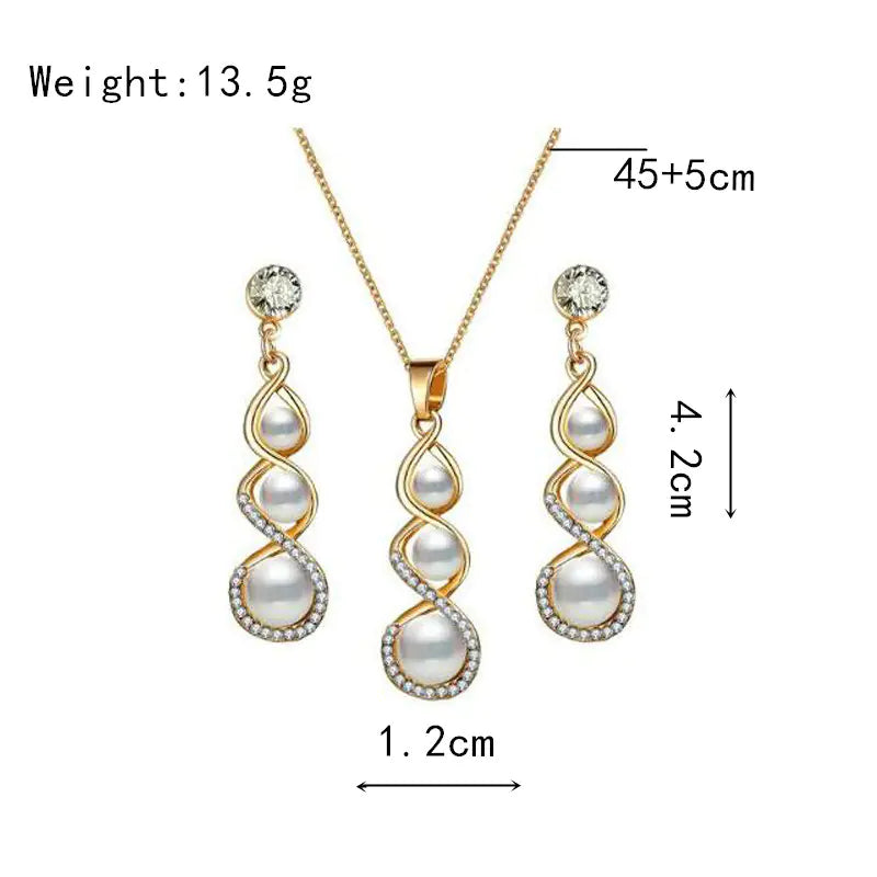 Elegant Pearl and Diamond Jewelry Set (Earrings & Necklace)