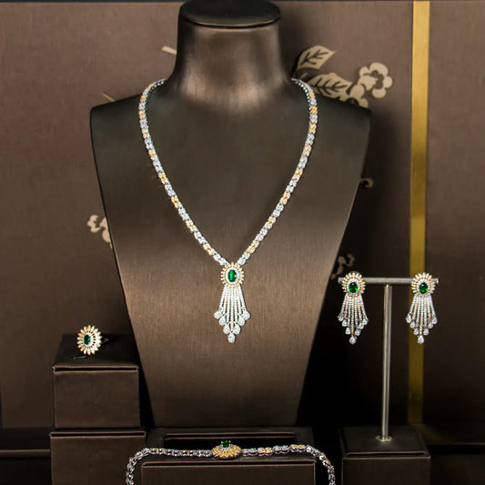 24K Gold Plated Zircon Jewelry Set (4 Pieces)