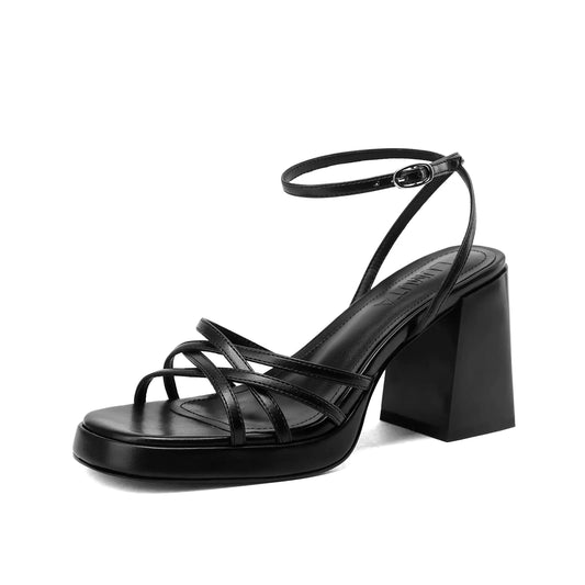 LUMUTA WomenS Black Block Heel Heels Comfortable Heels For Fashionable Summer Square-Toe Strappy Heeled Sandals Suitable For Wedding Work Party Dress Shoes