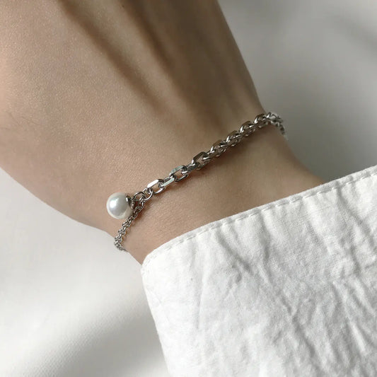 S925 Silver Pearl Cross Chain Bracelet Jewelry