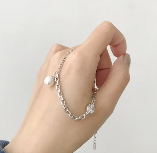 S925 Silver Pearl Cross Chain Bracelet Jewelry