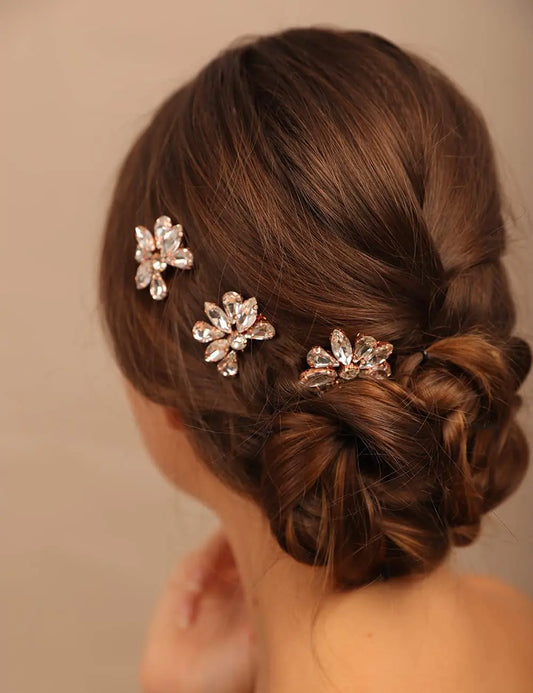 Teyglen Simple Rhinestones Crystal Bride Wedding Hair Comb Set Handmade Red Blue Black Crystal Side Hair Combs Bridal Hair Jewelry Set for Women Bride Girls (Gold)