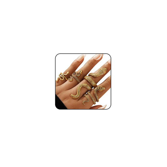 ONBRIG Gold Snake Rings Set Adjustable Snake Ring for Women Gold Snake Jewelry for Women Gold Snake Accessores Punk Goth Rings Gothic Halloween Jewelry Anima Serpent Rings