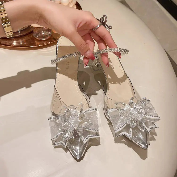 Fashionable Pointed Butterfly Rhinestone High Heels