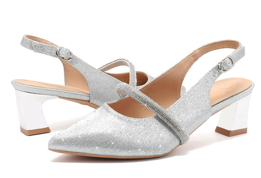 DADAWEN Womens Slingback Kitten Heels Closed Pointed Toe Low Heels Wedding Party Dress Pumps Shoes Silver US Size 8.5