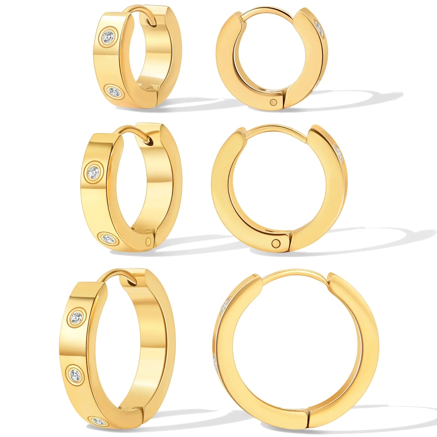 Love Friendship Hoop Earrings Set for Women 18K Gold and Silver Stainless Steel with Cubic Zirconia Stones Jewelry Gifts (SET-2-)