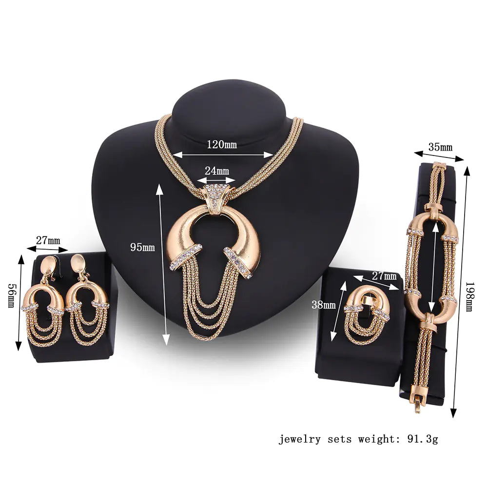 Exaggerated Gold Bridal Jewelry Set - 4-Piece Alloy Set