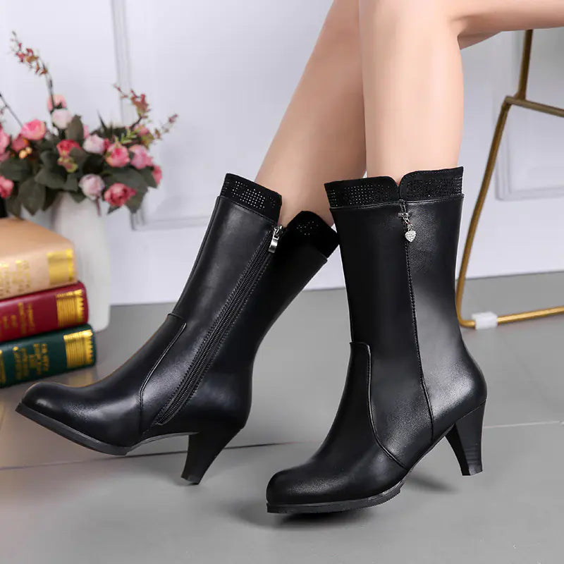 Faux Fur Heart-Shaped High Heels