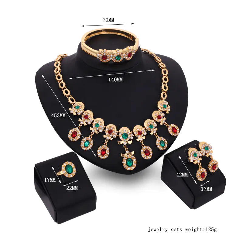 Bridal Gold Jewelry Set with Colorful Rhinestones