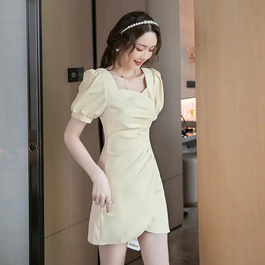 Elegant Yellow Ruched Mini Summer Formal Dress
