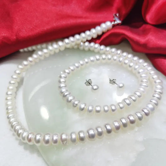 Natural Freshwater Pearl Jewelry Set: Necklace, Bracelet, Earrings